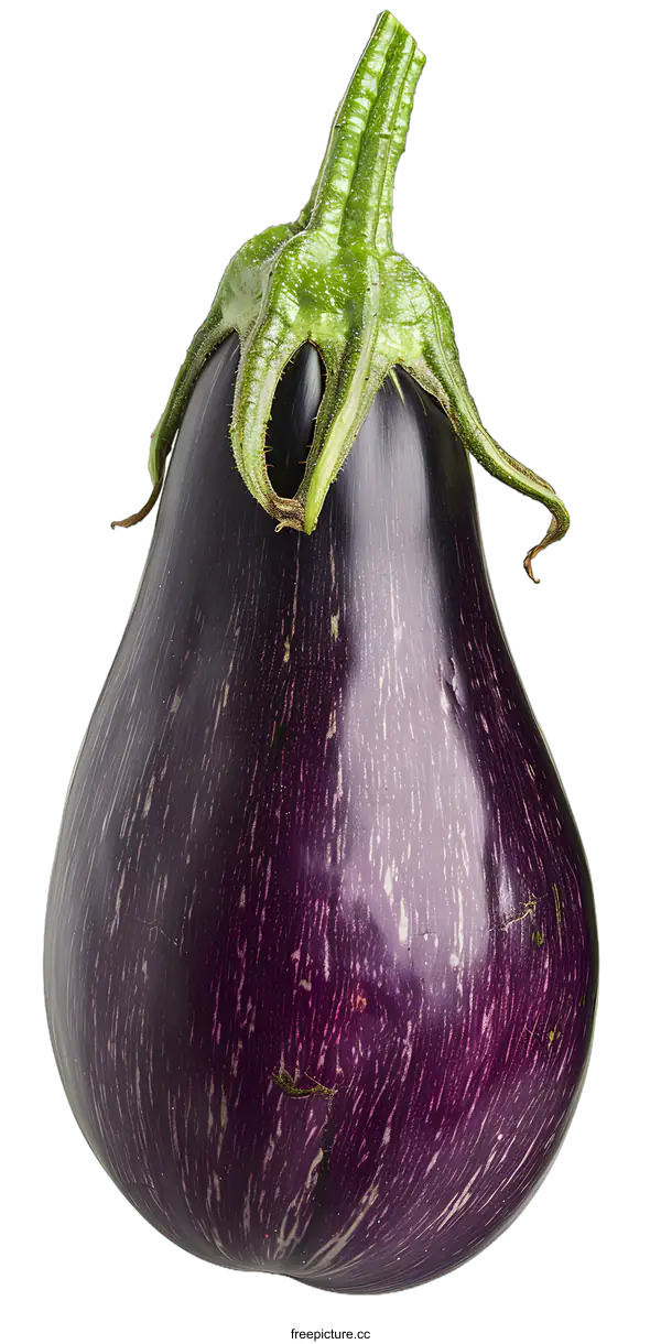 [Transparent Background PNG]Fresh Purple Eggplant with Green Stem Isolated on White Background