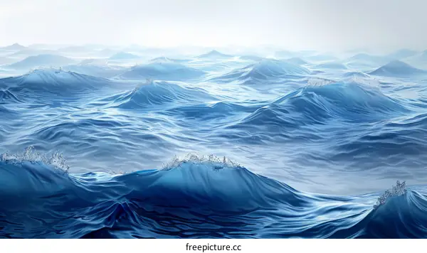 Deep blue ocean surface with big waves