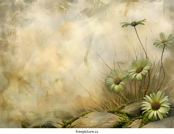 Vintage Floral Background with Daisies and Stones