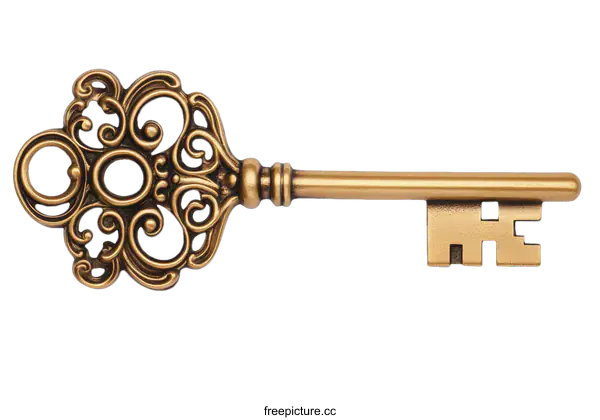 [Transparent Background PNG]Antique Gold Key with Ornate Design
