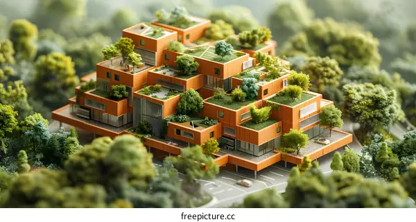 Sustainable city model surrounded by trees