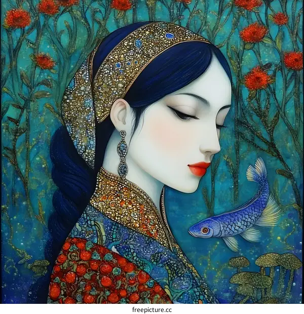 The Blue Fish and The Woman in Golden Dress