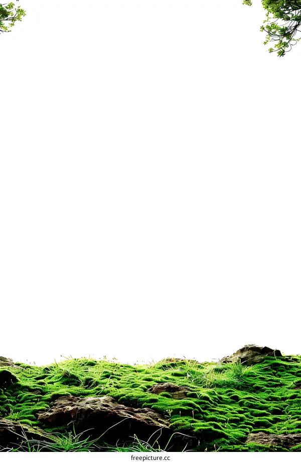 Green Moss Covered Rocks With White Background