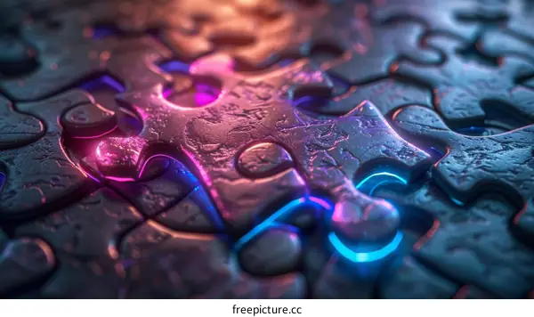 futuristic glowing puzzle pieces
