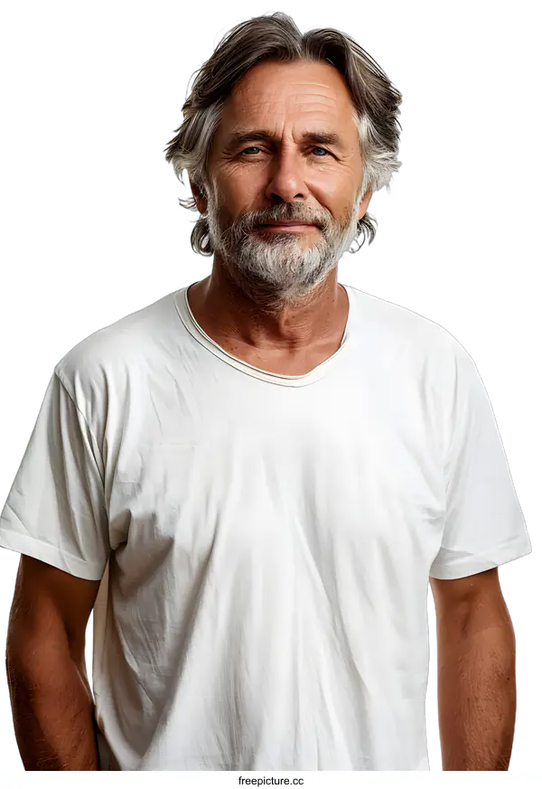 [Transparent Background PNG]Portrait of a smiling man with gray hair and beard