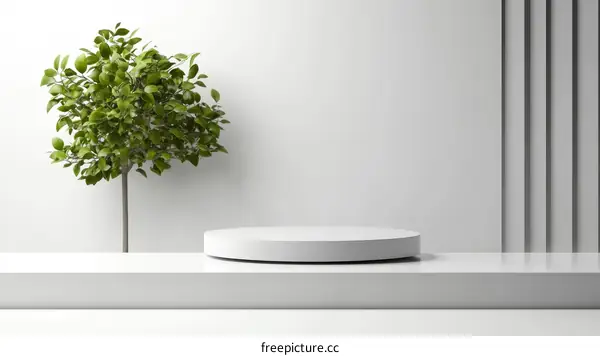 Minimalist White Display Podium with Tree