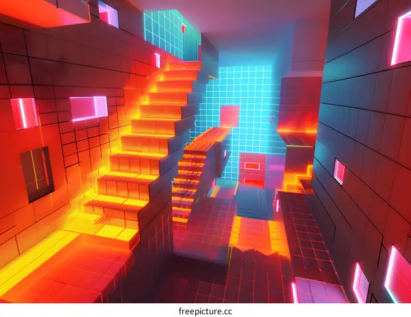 Abstract Neon Lights Cyberpunk Style 3D Illustration