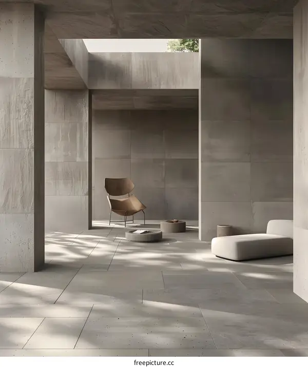 Minimalist Concrete Patio Design with Modern Furniture