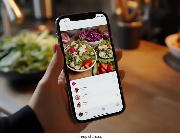 Hand Holding Smartphone with Food Image