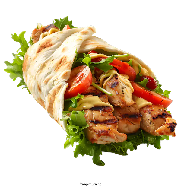 [Transparent Background PNG]Chicken shawarma with vegetables