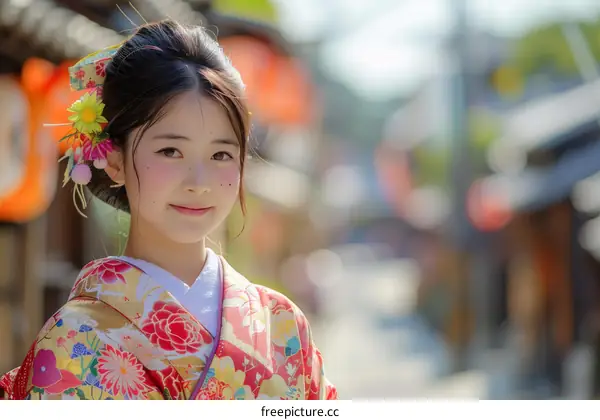 Portrait of a young woman in a kimono