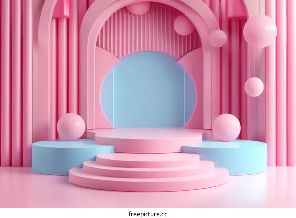Pastel Pink and Blue Round Podiums with Arch Stage