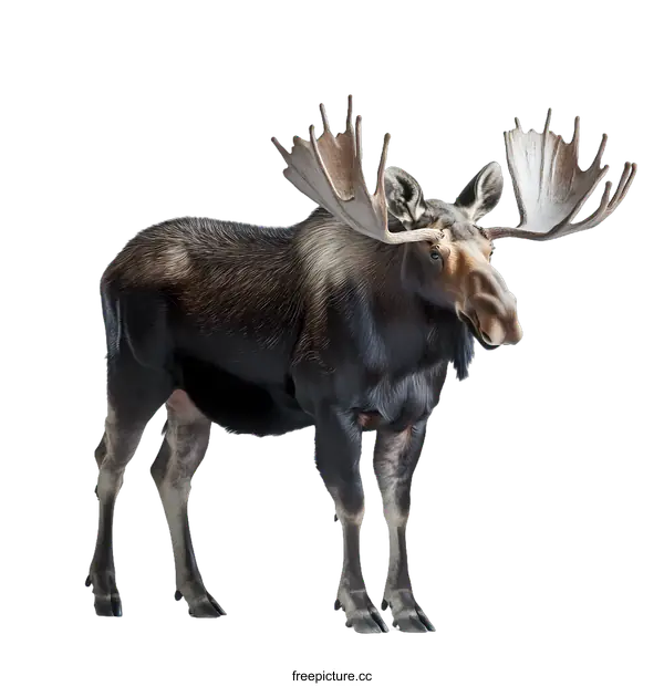 [Transparent Background PNG]Moose with Large Antlers Standing on White Background