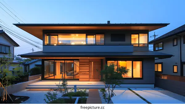 Modern Japanese House with Wooden Exterior and Large Windows