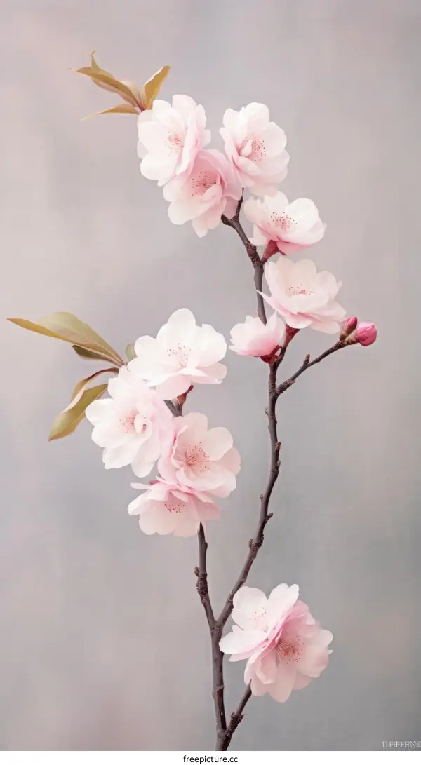 Delicate Pink Cherry Blossoms with Branch