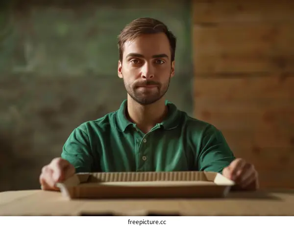 Portrait of a young man holding an open cardboard box