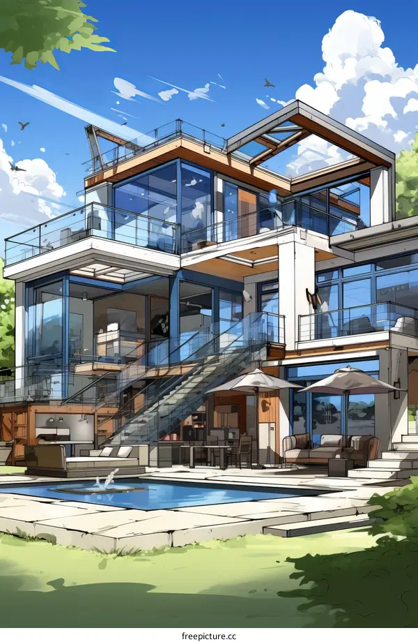 A Modern House with a Pool