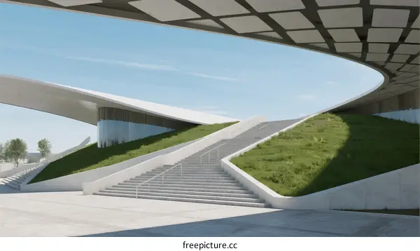 Modern Architectural Design with Green Roof and Curved Structure