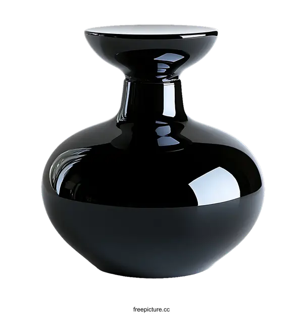 [Transparent Background PNG]Elegant Black Glass Vase with Smooth Surface