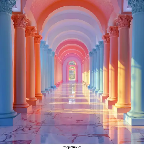Pastel Colored Archway Corridor Illustation