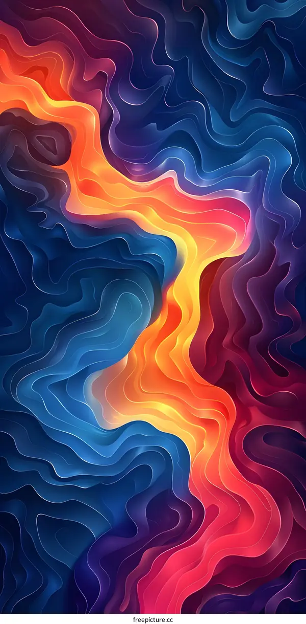 Abstract Blue Yellow and Red Wavy Lines Background