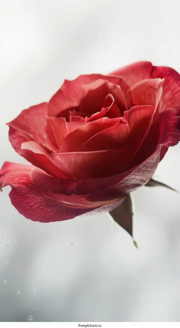 Single Red Rose Blossom Flower on White Background
