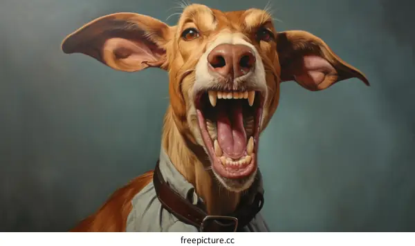 Portrait of a dog with mouth wide open and ears perked up