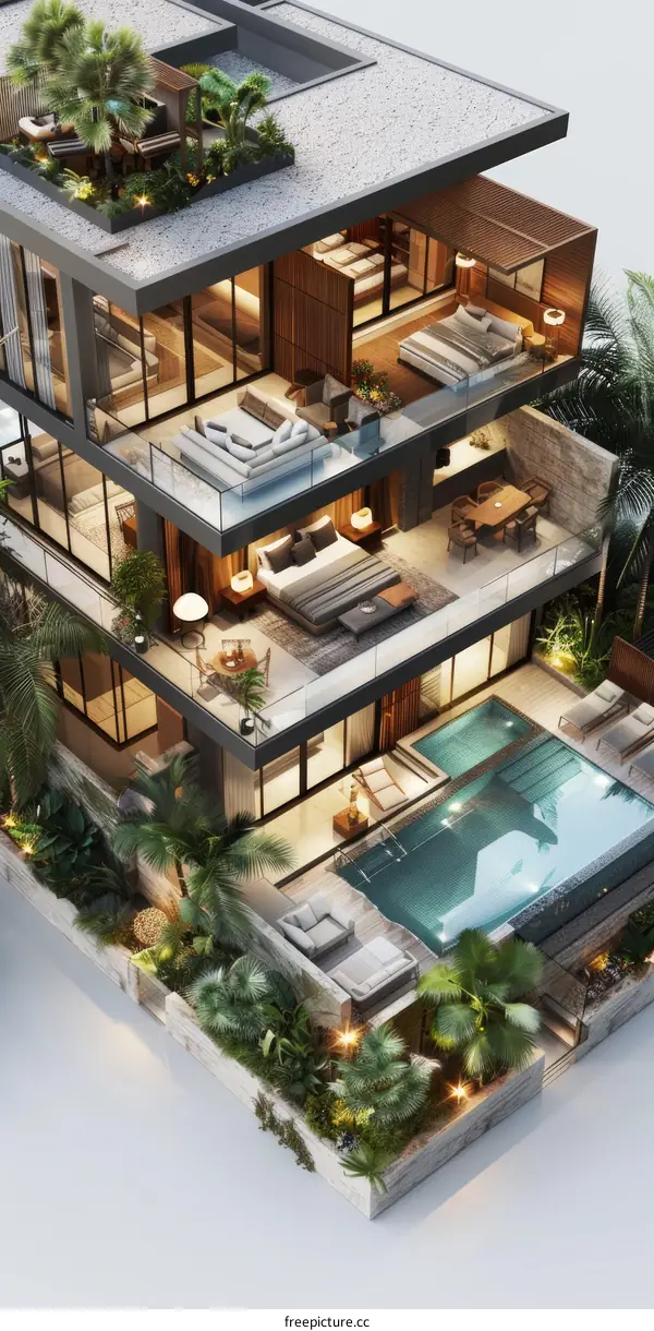 Luxury Modern Multi-Level House Design with Lush Landscaping