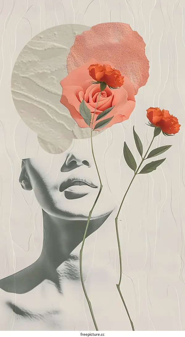Minimalist Collage with a Woman and Roses