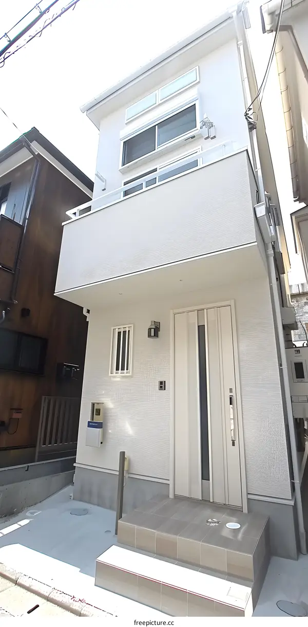 White Exterior of a Two Story House with a Front Entrance