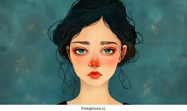 Portrait of a young woman with dark hair and blue eyes