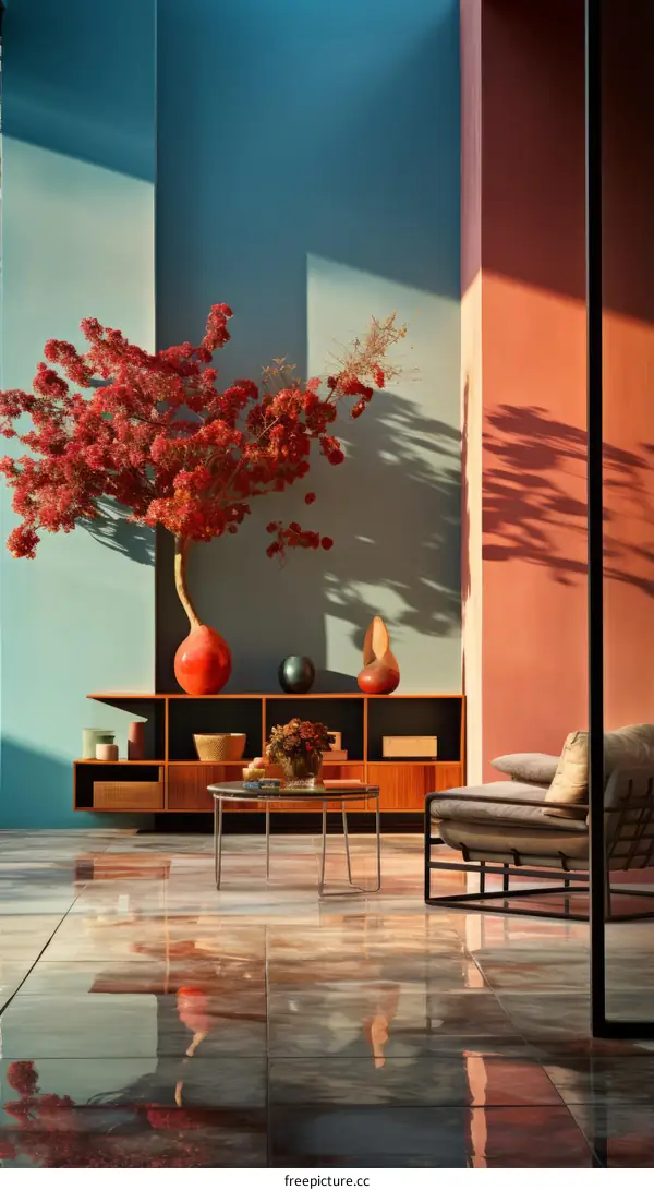 Modern Interior Design with a Red Tree