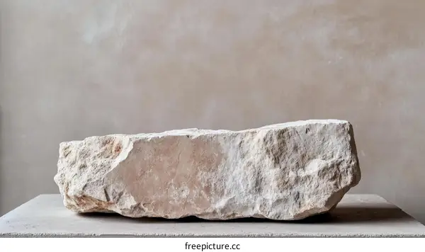 Beige Stone Display Piece on Concrete Surface