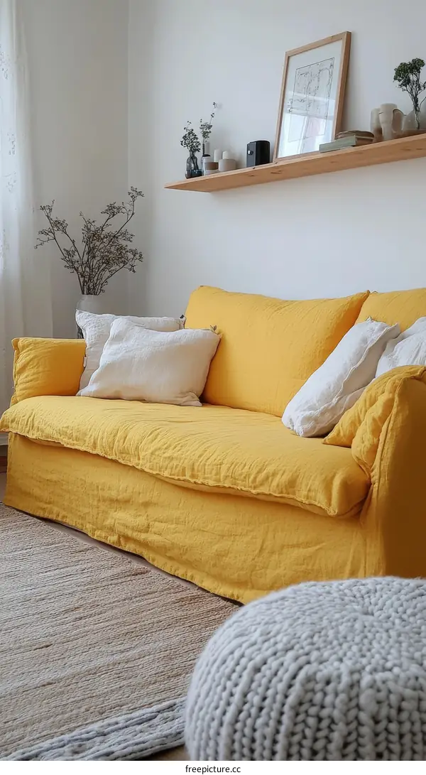 Yellow Linen Sofa in Modern Living Room