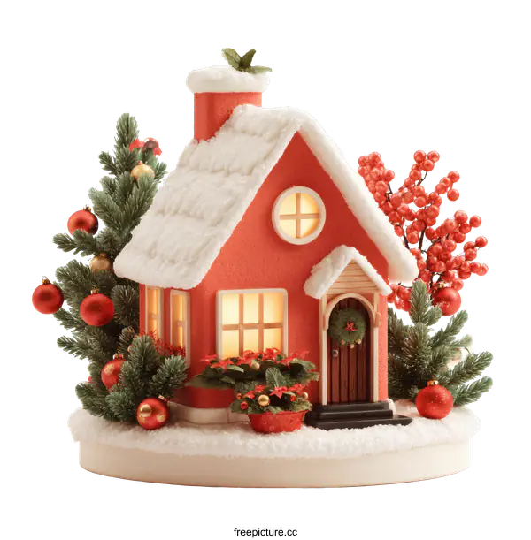 [Transparent Background PNG]Christmas Decorated Red House