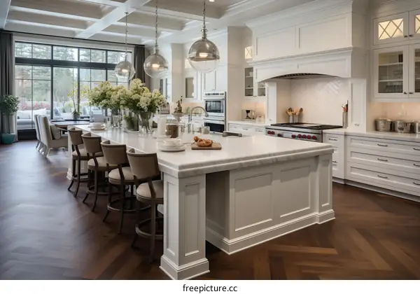 Open-Concept Kitchen With Large Island and Hardwood Floors