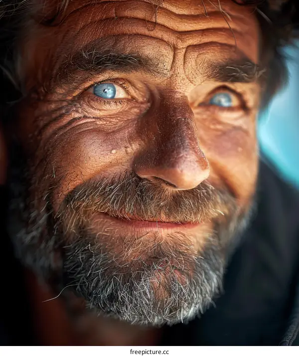 Close Up Portrait of an Elderly Man with Blue Eyes
