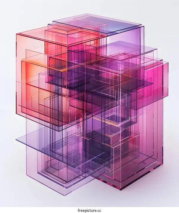 Abstract Geometric Shape with Transparent Cubes in Pink and Purple Color