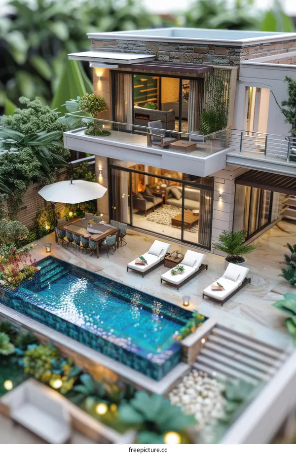 Miniature Model of a Modern Villa with Pool