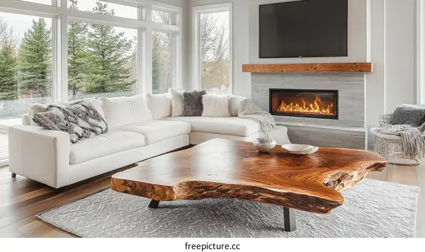 Modern Living Room with Large Wooden Coffee Table