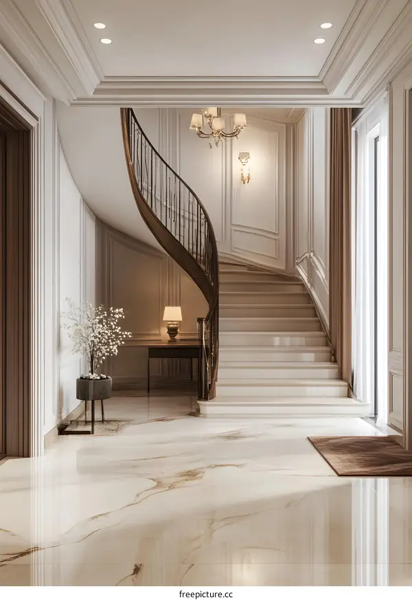Modern Luxury Interior Design White Marble Staircase Foyer