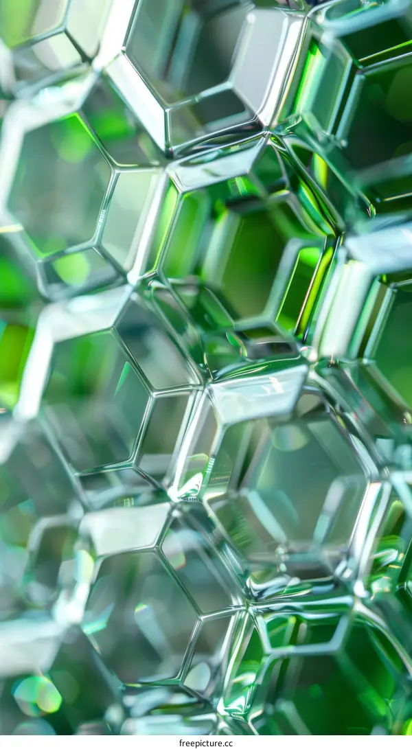 Close-Up of Green Hexagonal Honeycomb Structure