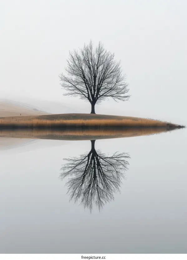 Solitary Tree Reflecting in a Tranquil Lake