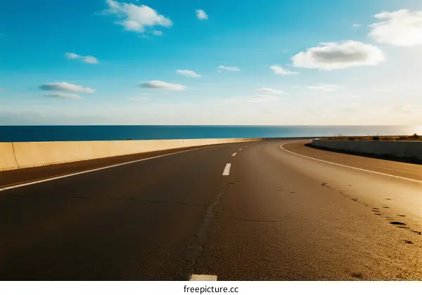 Scenic road along the sea under a clear blue sky
