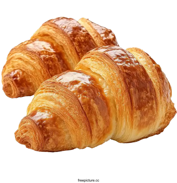 [Transparent Background PNG]Two Freshly Baked Croissants Close-up
