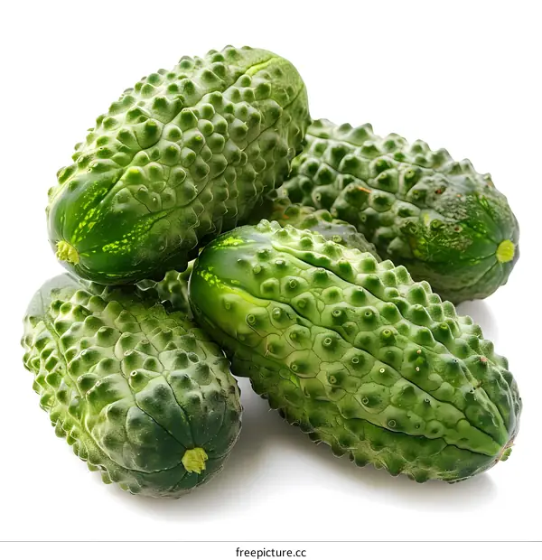 Fresh green cucumbers on white background