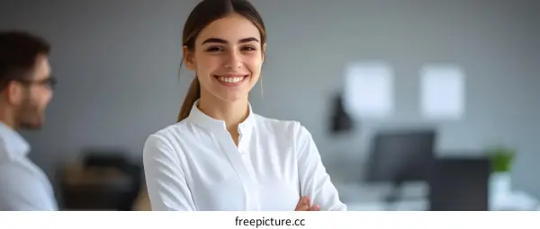 Portrait of a Young Caucasian Woman Smiling in Office Setting