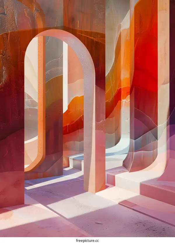 Abstract Art with Colorful Pillars and Arches