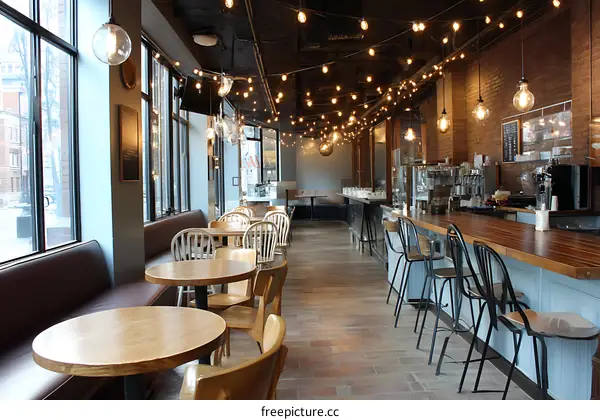 Cozy Cafe Interior with Rustic Charm
