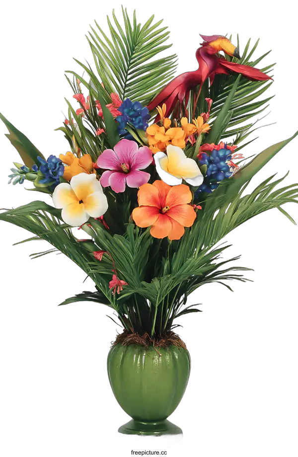 [Transparent Background PNG]Tropical Flower Arrangement in a Green Vase